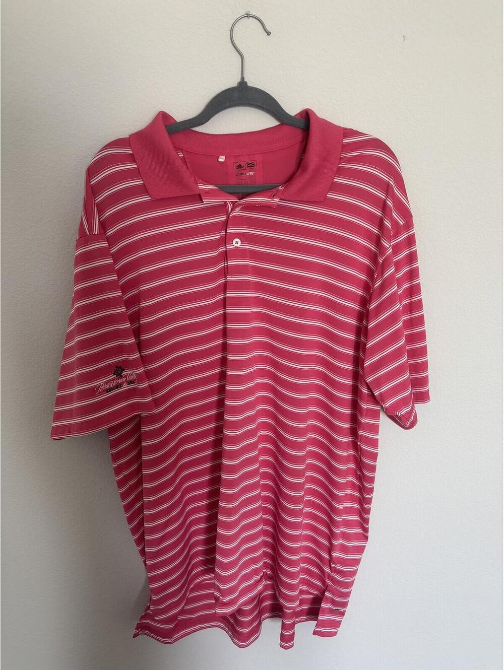 Adidas Climalite 2XL Pink Striped Polo Shirt BraeStorm Valley Resort & Spa